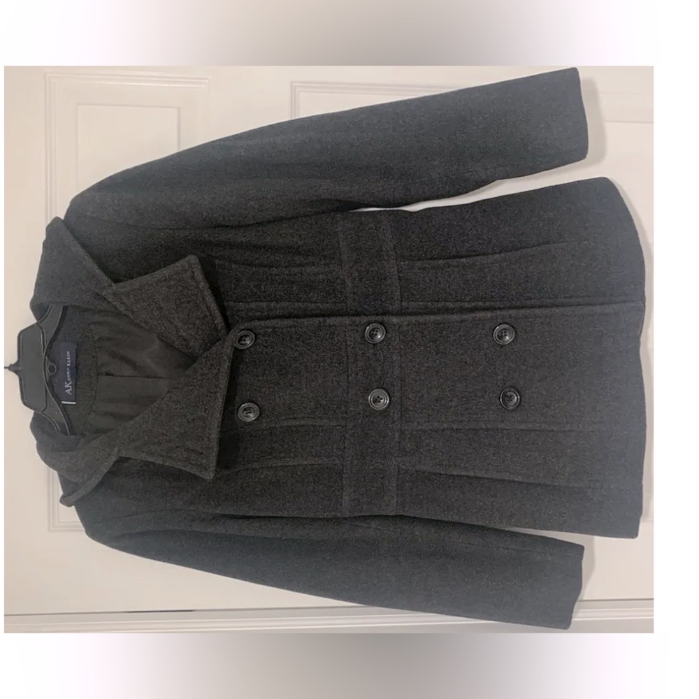 *Sold* AK by Anne Klein Charcoal Gray Wool Blend Double Breasted Hooded Coat
